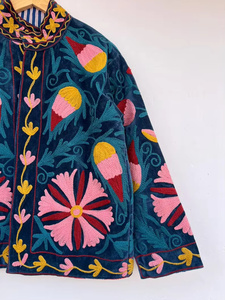 Velvet Suzani <b>Jacket</b> Hand Embroidered Boho Vintage Short Coat Free Size Ethnic Wear Multicolor Embroidery Artisan Wholesale - Product Image 4