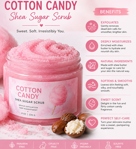 Bulk Cotton Candy Shea Sugar <b>Scrub</b> for <b>Body</b> Brightening Exfoliator with Natural Oils for Dead Skin Removal and Skin Nourishment - Product Image 3