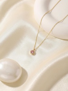 จี้มอร์แกไนต์ทรงกลมประดับเพชรเม็ดเดี่ยวเงินแท้ 925 ชุบทอง 14K สร้อยคอสำหรับผู้หญิง - Product Image 1