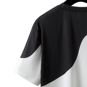 T-shirt Oversize à Manches Courtes et Col Rond Color Block 220 Grammes Noir et Blanc avec Panneaux Contrastants Style Décontracté Streetwear Vente en Gros - Product Image 4