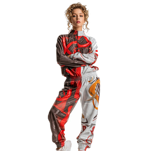 Conjunto de Pantalones y Chaqueta con Cuello Redondo Sublimados para Mujer, Traje Deportivo Sublimado de Poliéster con Cierre, Ropa Urbana para Mujer - Product Image 3