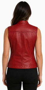 Chaleco de cuero elegante para mujer, ideal para viajes, uso casual, con forro suave, costuras duraderas, bolsillos prácticos y diseño atemporal. - Product Image 2