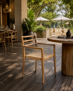 Luxury Outdoor <b>Armchair</b> Sustainable Teak Wood Garden <b>Dining</b> Chair for Restaurant Cafe Villa Hospitality Projects OEM Factory - Product Image 1