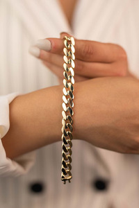 Bracelet à maillons en or véritable plaqué or 14 carats avec fermoir en strass, style hip-hop, bijoux unisexes tendance - Product Image 4