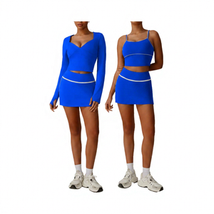Women's 2 Piece Yoga <b>Set</b> High Waist Skirt Crop Solid Color Spandex Polyester Breathable <b>Square</b> Neck Full Sleeve - Product Image 3