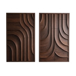 Modern Metal Wall Art Abstract Wave Design Handmade <b>Square</b> Metal Panel Wall Decoration Look Natural Wood Finish - Product Image 2