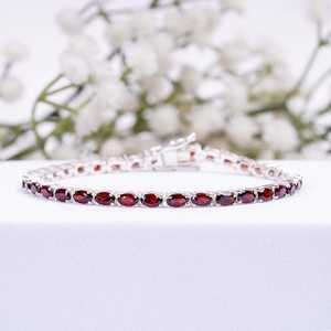 Genuine <b>Red</b> Garnet <b>Bracelet</b> 925 Sterling Silver 18K Gold Plated Vintage Boho Minimalist IGI Certified Luxury Anniversary Gift - Product Image 1