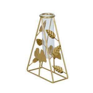 Jarrón Decorativo Industrial de Hierro con Tubo de Vidrio, 20 cm de Altura, Diseño de Hojas Negras, Porta Flores - Product Image 4