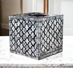 Boîte à mouchoirs de luxe faite à la main avec incrustation de nacre, mosaïque décorative en coquillage, design unique, pièce d'appoint élégante - Product Image 4