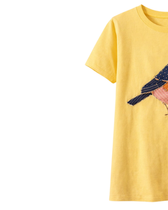 Customized Vintage <b>Patchwork</b> Bird TShirt Women Cotton Crew Neck Short Sleeve Casual Summer <b>Top</b> Cute Applique Graphic Custom Logo - Product Image 3