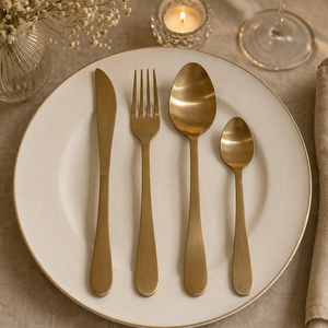 Juego de Cubiertos de Lujo en Latón Macizo Dorado |   Tenedores/Cuchillos/Cucharas de Comedor de Latón Mate, Diseño Clásico, Aptos para Lavavajillas y Congelador, Ligeros - Product Image 1