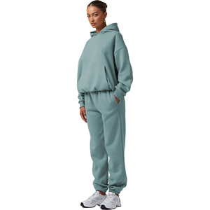 Ensemble pantalon et sweat à capuche oversize pour femme, couleur unie, 100 % coton, écologique, longueur intégrale, imprimé délavé à l'acide - Product Image 1