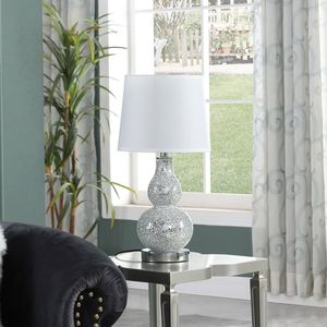 19.5\" <b>Silver</b> Chrome Polyresin Table <b>Lamp</b> with Mirror Glass Mosaic Elegant In-Mirror Design - Product Image 3