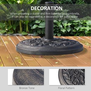 Base per Ombrellone da Patio in Bronzo per Palo da 1.5" e 1.89", Rotonda in Resina con Motivo Floreale a Rosa - Product Image 5