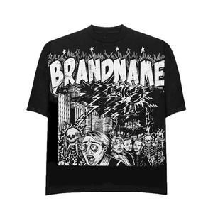 เสื้อยืดคอตตอนพิมพ์ลายกราฟิกทันสมัยสไตล์วินเทจ แขนสั้น ล้างสีแบบแอซิดวอช สำหรับใส่สบายทั้งชายและหญิง - Product Image 3