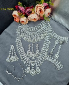 Conjunto de Joyería de Circonia Cúbica para Novia de Diseño, Collar Largo, Pendientes, Anillo Nasal Hathphool, Set Nupcial Completo, Proveedor - Product Image 2