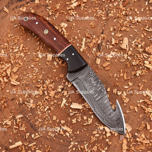 มีดแค้มปิ้งกลางแจ้งแบบ Full Tang Damascus Steel Gut Hook ด้ามเรซิ่นกันลื่น ใบมีดเกรดอุตสาหกรรม หนา 0.5 มม. พร้อมซองหนัง - Product Image 4