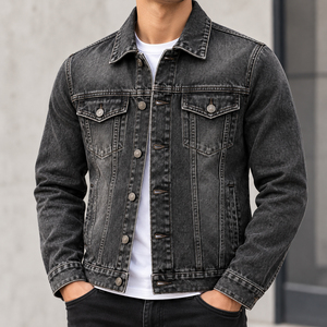 Veste en jean gris foncé OEM pour homme, veste décontractée pour homme, veste d'automne, veste en jean à boutons, veste vintage - Product Image 1