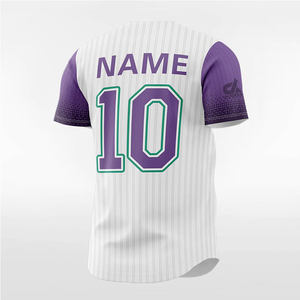 Camiseta de Béisbol Personalizada 2025 con Rayas Blancas y Mangas con Degradado Morado, Uniforme de Equipo con Botones, Nombre y Número Personalizados, Estilo Profesional - Product Image 4