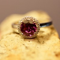 Bague Halo Alexandrite Éthique à Changement de Couleur en Argent Sterling Massif 925, Pierre de Naissance de Février, Bijou Élégant et Luxueux en Pierre Précieuse, Rhodié