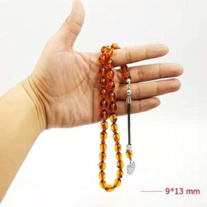 Tasbih en ambre fait main, 33 perles rondes en pierre polie, Misbaha religieuse, cadeau islamique pour le Ramadan - Product Image 3