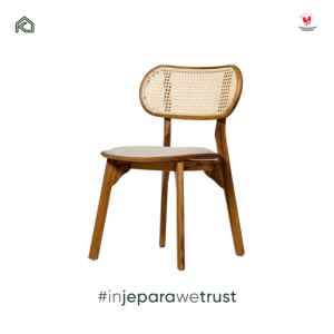 Chaise de salle à manger moderne en teck massif avec assise rembourrée en tissu imperméable et dossier en rotin pour usage commercial dans les restaurants et hôtels - Product Image 4