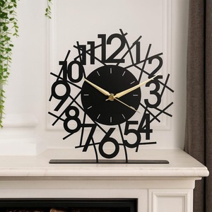 Black Metal Tabletop <b>Clock</b> Modern Desk Timepiece For Stylish Home Decor Elegant Office Accent Bedroom Side <b>Table</b> Decor And Gift - Product Image 2