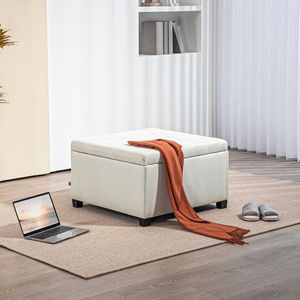 Sgabello Ottoman Rotondo Beige con Bottoni Trapuntati, Panca Contenitore con Coperchio Ribaltabile per Soggiorno, Ingresso, Camera da Letto - Product Image 2