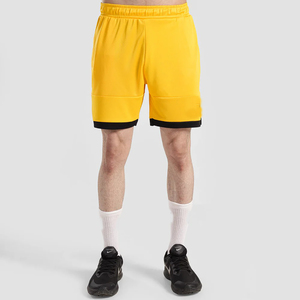 Pantalones Cortos Deportivos de Poliéster Amarillo para Hombre, Cintura Elástica, Secado Rápido, Estilo Deportivo, Cortos - Product Image 1