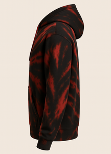 Sudadera con capucha para hombre, roja y negra, con efecto tie-dye, tejida, impermeable, antiencogimiento, con cremallera, moderna y atrevida, para uso casual en invierno. - Product Image 2
