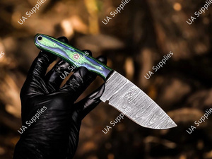 UA Supplies มีดทำมือเหล็กดามัสกัส ดรอปพอยท์ ฟูลแทง คมกริบ สำหรับกิจกรรมกลางแจ้ง ตั้งแคมป์ ล่าสัตว์ เอาตัวรอด EDC  DIY ODM/OEM ด้ามไม้ - Product Image 3