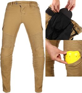Pantalon cargo moto en denim kaki personnalisé OEM, embossé, pour homme, homologué CE, avec protections amovibles, toutes saisons, pour la conduite à moto - Product Image 1