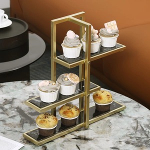 Support à gâteau rectangulaire en métal doré à 3 niveaux, réutilisable, lavage à la main uniquement - Product Image 5