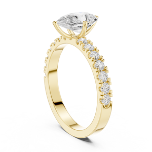 Bague de fiançailles solitaire en or jaune avec diamant de laboratoire taille poire et pavé, pour femme - Product Image 3