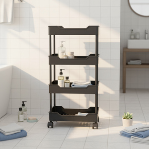 White 5 Tier Rolling Storage <b>Cart</b> Slim Utility Organizer Rack with Casters for Kitchen Bathroom Laundry Office - Product Image 1