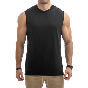 Débardeur de sport en Spandex/Polyester de haute qualité, sans manches, avec logo personnalisé, col rond, imprimé noir, pour homme, écologique - Product Image 1