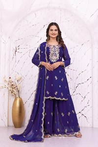 Traje Anarkali Azul Rey Bordado para Mujer con Dupatta, Ropa Tradicional India y Pakistaní para Bodas, Largo hasta el Suelo, FOX GEORGETTE - Product Image 1