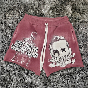 Shorts pour hommes en coton respirant, imprimé crâne rouge, avec cordon de serrage, taille mi-haute, style streetwear - Product Image 4