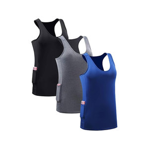 Women's Quick Dry Tank <b>Tops</b> Solid Color Knitted Sleeveless Sporty Scoop Neck With Pockets Blue Gray <b>Black</b> - Product Image 1