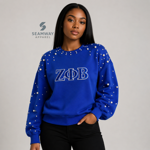 เสื้อสเวตเชิ้ตผ้าฝ้ายปักลายตัวอักษรกรีกประดับมุกสำหรับผู้หญิง Zeta Phi Beta คอกลม แขนยาว สไตล์ลำลอง - Product Image 6