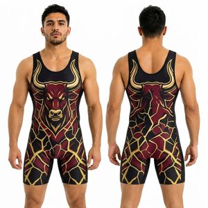 Maillot de lutte style graffiti jaune et rouge, vente en gros, sublimé, respirant, pour le sport - Product Image 2