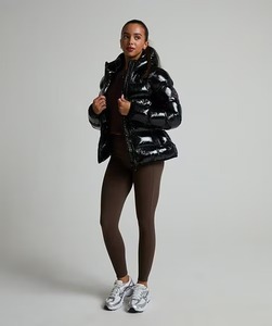 Veste d'hiver unisexe noire, matelassée, à capuche, col montant, fermeture éclair, rembourrée de duvet, imperméable, décontractée, pour l'extérieur - Product Image 3