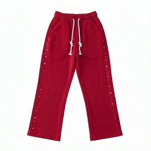 <b>Women's</b> Crimson Red Wide Leg Sweatpants Mid Waist Elastic Casual <b>Lounge</b> <b>Trousers</b> Loose Fit Polyester/Cotton Quick Dry Breathable - Product Image 1