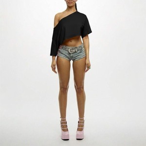 Casual Ladies One Shoulder Crop <b>Top</b> Asymmetric Solid Color Loose Fit Short Sleeve Jersey Cotton Summer Streetwear Women T-Shirt - Product Image 6