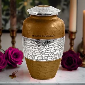 Grandes urnes funéraires vertes pour cendres, avec bande florale gravée, pour adultes (hommes, femmes) et enfants, décoratives, pour cérémonie funéraire, commémorative, en métal - Product Image 5