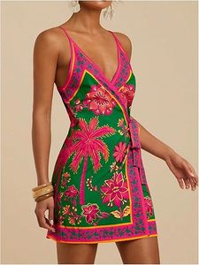 Vestido maxi floral sin mangas para mujer con lazo en la espalda y abertura alta, ideal para vacaciones - Product Image 1