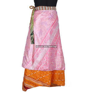 Faldas de Sari de Seda Vintage para Mujer, Falda Larga Envolvente de Sari de Seda Vintage, Falda de Sari Reversible de 2 Capas, Estilo Bohemio Mágico - Product Image 3