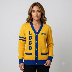 Cárdigans de Cachemira Gruesos de Invierno para Mujer, con Cuello en V, Bordados, con Patrón Sólido, para Logotipos de Hermandades/Fraternidades/Escuelas - Product Image 1