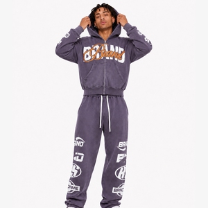 Diseña Tu Propio Chándal Ecológico de Peso Medio con Lavado Ácido, Sudadera con Capucha y Cordón Ajustable, Pantalones Deportivos Unisex, Ropa Casual de Invierno - Product Image 4