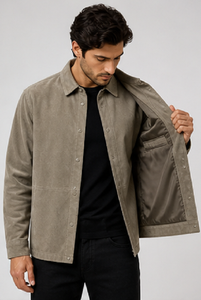 <b>Men's</b> Genuine Sheep Skin Shirt <b>Jacket</b> Button Front <b>Smart</b> Casual Overshirt Slim Fit Premium Outerwear Windproof Winter Stylish - Product Image 4